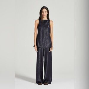 Friends With Frank Carolina Pant Textured Navy Bias Cut Wide Leg Size Medium